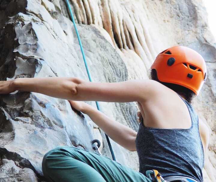 toprope climbing our beginner routes with stalagtites